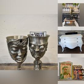 MaxSold Auction: This Charity/Fundraising Online Auction features barrister bookcase, rod puppets, cast iron binding press, small kitchen appliances, bathroom vanity, fireplace screens, vintage chaise lounge, Noelle Hamlyn artwork, printer, growlers, vintage books, LOTR pewter goblets, art supplies, stamps, book binding supplies, Ikea picture ledges, Maori masks, power tools, pipe wall unit, sewing supplies, and much, much, more!!!