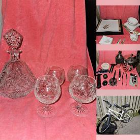 MaxSold Auction: This online auction features outdoor dishes & glassware, small kitchen appliances, baking supplies, metal molds, crystal decanter set, canning jars, skis, antique books, bikes, metal scooter, baskets, and more!