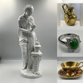 MaxSold Auction: This online auction features silver jewellery, vintage banknotes, antique typewriter, art glass, Art Nouveau pitcher, teacup/saucer sets, cloisonne, snuff bottles, jade bangle, white gold engagement rings, watches, teak bar cart, area rug,  decanters, Giuseppe Armani sculptures, Royal Doulton figurines, Evesham, miniature plates & vases, pewter figurines, vintage magazines, military memorabilia, Staffordshire figurines, vintage pub advertising collection, steins, shot glass collection, antique brass mining tools, toys, quilts, antique phonograph, vinyl records, guitar, and much, much, more!!!