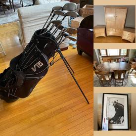 MaxSold Auction: This online auction features sofa bed, glass top table, leather jackets, golf clubs, decorative plates, train set, decorative mirror, small kitchen appliances, wine racks, CDs, area rugs, and more!