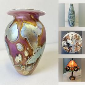 MaxSold Auction: This online auction features art pottery, stained glass desk lamp, art glass, antique carriage table lamp, figural lamps, wood carving, Roseville pottery, vintage Mexican silver/turquoise, guitar, chess computer, vinyl records, teacup/saucer sets, cloisonne trinket boxes, and much, much, more!!!