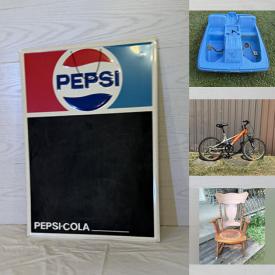 MaxSold Auction: This online auction features pedal boat, vintage tins, speakers, yokes, karaoke machine, brass collectibles, Mason jars, matchbook collection, toys, oil lamp, cookie jar, art pottery, metal wall art, vintage tools, stools, vintage ashtrays, lanterns, new essential oil bottles, sewing machine, Legos, decanter, refrigerator sunflower boat, bikes, and more!