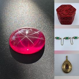 MaxSold Auction: This online auction features silver, gold & designer jewellery, coins, fold-out cutter collection, vintage Myanmar figurines, Meerscham pipe, cinnabar pieces, antique inkwell, soapstone carving, toys, art glass, stamps, and loose gemstones such as rubies, sapphires, tourmalines, quartz, garnet, emeralds, diamond, jade, and more!