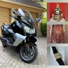 MaxSold Auction: This online auction features BMW motorcycle, Sentry safes, antique desk, Japanese woodblock prints, art books, Chinese seal, vintage books, outerwear, collector plate, trinket box, silver jewerly, printers, quilts, demitasse cup/saucer, antique Limoges, area rugs, outerwear, perfume bottles, coins, CDs, men’s clothing & shoes, roll top desk, vintage cedar chest, teacup/saucer sets, platform bed, art glass, hanging clay mask, pet products, sewing machine, snorkeling gear, garden tools, fitness gear, patio furniture, art pottery, small kitchen appliances, hand tools, and much, much, more!!!