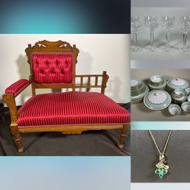 MaxSold Auction: This online auction features gold jewelry, watches, signed artwork, Dan Mitra etchings, art glass, wood sculpture, Waterford crystal, Belleek, costume jewelry, teacup/saucer sets, collector plates, Cranberry glass, collector spoons, display cases, floating glass top tables, vintage lounge chairs, Savonarola-style chair, western saddle, and more!