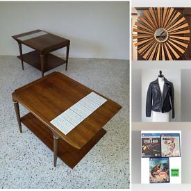 MaxSold Auction: This online auction features vintage starburst mirror, telephone table, leather jacket, neon sign, vintage floor ashtray, pet products, MCM enamel dishes, inflatable air loungers, panther lamp, character cake pans, toddler toys, new beauty products, puzzles, RV accessories, art glass, video games, and more!