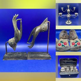 MaxSold Auction: This online auction features bronze medallions, Italian silver wall plaques, art glass, cloisonne, Lladro figurines, Roseville pottery, Fenton glass, soapstone carvings, Portmerion, Indigenous guantlets, teacup/saucer sets, wood carvings, Stiffel lamp, and more!