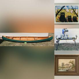 MaxSold Auction: This online auction features vintage cedar strip canoe, First Day covers, comics, stereoview cards, power & hand tools, sports collectibles, fishing gear, wood carving, wheels, floor vase, sports trading cards, NIB winch, vintage books, vintage postcards, cameras, tabletop jukebox, generator, electric hoist, and more!