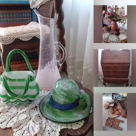 MaxSold Auction: This online auction features yarn, dining table & chairs, games, puzzle, vintage wooden barrels, vintage bottles, antique sealers, vintage cologne bottles, sad irons, guitar, dryer, washer, upright freezer, garden art, plant pots, oil lamps, small kitchen appliances, collector plates, milk glass, blue & white porcelain, vintage cobalt blue pieces, art glass, antique secretary, decorative plates, antique books, upright piano, TV, desk & chair, men’s & women’s clothing, and much, much, more!!!