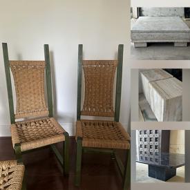 MaxSold Auction: This online auction features vintage travertine cube tables, vintage marble console table, vintage woven chairs, vintage rock floor lamp, art books, salon make-up chair, patio chairs, and more!n