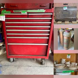MaxSold Auction: This online auction features Craftsman tool chests, power & hand tools, hardware, jack stands, workshop shelving, garden tools, chainsaws winch, jackhammer, arc welder & supplies, rototiller, snow blower, wood chipper, fishing gear, metal detector, kayak, pressure washer, vinyl records, sewing machine, air compressor, wheelchair, barrister bookcase, inflatable boat, stair chair lift, pet products, small kitchen appliances, antique farm tools, elephant figurine collections, art glass, stained glass window panel, teacup/saucer sets, outdoor storage, and much, much, more!!!
