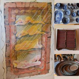MaxSold Auction: This online auction features framed original art, stained glass panel, decorative plates, green dragon china set, vintage rumtopf crock, collector plates. Evesham, vinyl records, pewter tankards, Ditty Designs planters, and more!