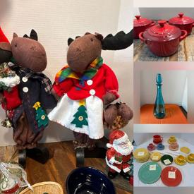 MaxSold Auction: This online auction features Halloween decorations, decanters, Fiestaware, Barbie collectibles, Hall pottery, Taylor Swift party bundle, men’s clothing, decorative plate, costume jewelry, Le Creuset, wood carvings, art glass, Madame Alexander dolls, puzzles, milk glass lamps, and more!