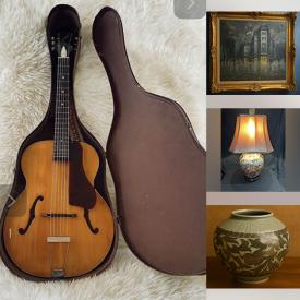 MaxSold Auction: This online auction features original oil paintings, vintage Chinese silk artwork, vintage Elvis promo display, mantle vases, mantel clocks, wing sculpture, vintage floor vase, fishbowl planter, AJ Jackson prints, art pottery, wood carvings, art glass, guitar, antique dragon vases, mandolin, antique lantern, vintage jewelry, and more!\n