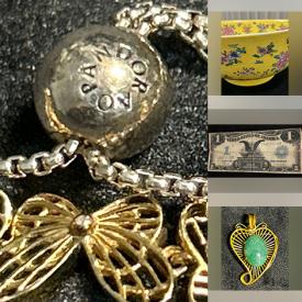 MaxSold Auction: This online auction features die-cast toys, vintage ashtray, duck decoys, art glass, silver & costume jewelry, dollhouse furniture, crystal mantle clock, pocket watch, coins, Fenton glass, cork art, banknotes, loose gemstones, miniature tea sets, vintage books, decanter set, art pottery, fishing gear, vinyl records, and more!