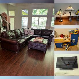 MaxSold Auction: This online auction features patio furniture, area rugs, Tiffany-style lamps, TVs, vintage roll-top desk, sectional sofa, upright player piano, crystal decanters, sports equipment, small kitchen appliances, bar stools, cameras, laptops, toys, games, wood train, play kitchen, dollhouses, DVDs, daybed, wicker furniture, faux greenery, tea cart, window AC unit, chandeliers, bike, garden tools, and much, much, more!!!