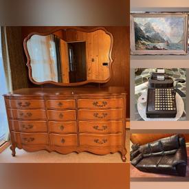 MaxSold Auction: This online auction features antique projectors, leather furniture, stone top sideboard, area rug, desks, mirrors, marble-top table, floor & table lamps, sofa bed, bedroom furniture, and more!