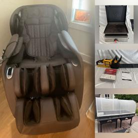 MaxSold Auction: This online auction features massage chair, small kitchen appliances, chainsaw, power tools, garden tools, inflatable boat, exercise equipment, fitness gear, TV, toys, tires, RV accessories, and much, much, more!!!