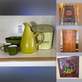 MaxSold Auction: This online auction features art supplies, office supplies, aquarium, TVs, area rugs, beauty appliances, portable air cooler, Sentry safes, patio furniture, scuba gear, garden art, camping gear, power & hand tools, BBQ grill, garden tools, pet products, home health aids, secretary desk, DVDs, CDs, vinyl records, antique spinning wheel, Celviano keyboard, antique bottles, small kitchen appliances, teacup/saucer sets, art glass, art pottery, Russell Wright pitcher, craft supplies, games, and more! n