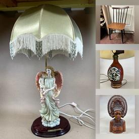 MaxSold Auction: This online auction features vintage oil lamps, Satsuma vase, MCM candle holders, wood carvings, teacup/saucer sets, angel statue lamp, vintage candelabra, Rapael Perez pottery, Navajo sand painting, steamer trunks, art glass, crystal inkwell, fishing gear, decanter, antique ashtray, soapstone carvings, brass collectibles, Portmeiron, vintage books, antique typewriter, and more!