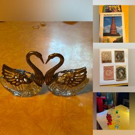 MaxSold Auction: This online auction features Swarovski figurine, matchbook collection, coins, stamps, First Day covers, toys, stained glass vases, stone carvings, silver & costume jewelry, bike, train cars, track & building, carnival glass, art glass, oil lamps, perfume bottles, and more!