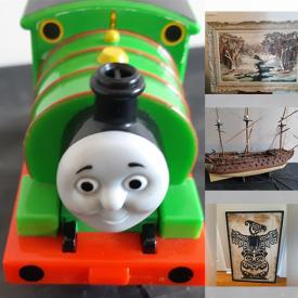 MaxSold Auction: This online auction features Indigenous artwork, die-cast vehicles, costume jewelry, wooden trains & accessories, Red Rose figures, hardback books, Fenton glass, antique door lock, cast iron pans, vintage planter, vintage toys, small kitchen appliances, comics, vintage sheet music, model ship, vinyl records, and more!\n