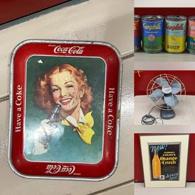 MaxSold Auction: This online auction features sports collectibles, Coca-Cola collectibles, Andy Warhol soup cans, pressure washer, DVDs, CDs, crocks, vintage snowshoes, camping gear, wall mask collection, window AC unit, vintage advertising ashtrays, clocks, & signs, vintage bottles & tins, vintage milk bottles, beer tap handles, vintage lobby cards, vinyl records, and more!