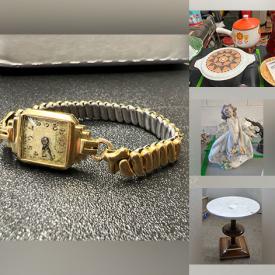 MaxSold Auction: This online auction features patio furniture, storage bins, vintage books, desk & chair, massaging chair, teacup/saucer sets, art pottery, mini shoe/purse collection, Lladro figurine, perfume bottles, stained glass panel, stamps, Depression glass, Carnival glass, milk glass, oil lamps, watches, gold, silver & costume jewelry, and more!