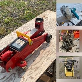MaxSold Auction: This online auction features harness racing sulky, farm tools, ceramic tiles, antique battery charger, tire displays, racing tires, garden tools, bistro table & chairs, floor jacks, power & hand tools, vintage tools, spatterware, live edge slabs, antique golf clubs, kids motorized cards, antique cedar chest, yarn, pressure washer, divan bench, auto grilles, vintage pedal cars, and more!