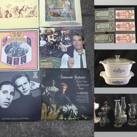 MaxSold Auction: This online auction features art glass, Depression glass, stein, sewing supplies, decorative plates, pewter collectibles, decanters, antique oil lamps, CDs, vinyl records, stained glass light fixture, new ties, banknotes, coins, bike, fishing gear, fitness gear, art supplies, and more!