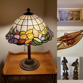 MaxSold Auction: This online auction features wood carving, brass teapot, antique spinning wheel, antique golf clubs, stained glass lamps, chandelier, throne chair, antique stoneware jug, glass marble collection, wall mask, vintage kitchen utensils, art pottery, Dornbusch lamps, vintage bottles & tins, small kitchen appliances,  vintage snowshoes, insulators, Disney collellctibles, cast iron toys, vintage ashtrays, art glass, and more!