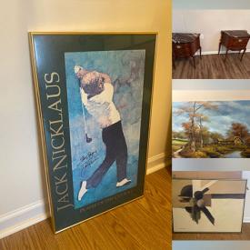 MaxSold Auction: This Charity/Fundraising Online Auction features antique side table, Tarogo lamps, Vicente Dinegris painting, art glass, sports collectibles, area rug, Dylan Scott Pierce print, dining chairs, side chairs, NIB bird feeders, and more!
