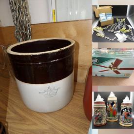 MaxSold Auction: This online auction features costume jewelry, watches, steins, antique crock, art pottery, Squishmallows, frog collection, art glass, office supplies, NIB toys, new Lego sets, jewelry & beading supplies, NIB ceiling fan, storage totes, and more!