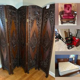 MaxSold Auction: This online auction features pool table, snow blower, power tool, sewing machine, Waterford crystal, collector plates, pewter tableware, wood room divider, collectible dolls, teacup/saucer sets, wall art panel, cedar chest, office supplies, area rugs, digital keyboard, games, computer desk, exercise equipment, TV, train track, cars & buildings, and more!