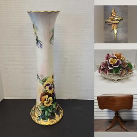 MaxSold Auction: This online auction features Royal Doulton figurine, Lladro figurines, model ships, airplanes, & cars, decorative plates, cast iron teapot, ginger jars, bike, Carleton ware, wood carvings, Blue Mountain pottery, glass top table, art glass, trinket boxes, children’s tea set, cranberry glass, cookie jars, costume jewelry, metal wall art, stamps, comics, Treasure Craft, storage bins, inflatable kayak, and more!