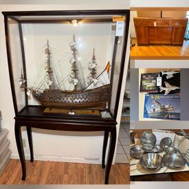 MaxSold Auction: This online auction features antique headboard, nightstands, & dresser, antique hope chest, Disney collectibles, specialty baking molds, power & hand tools, camping gear, vinyl records, new ceiling fans, small kitchen appliances, chrome wheeled racks, bug zappers, model kits, clay baking dishes, James Noble sculptures, wood carvings, rock tumbler, games, sports memorabilia, Sentry safe, model ships, costume jewelry, emergency supplies, water sports equipment, painting supplies, sewing machine, ladders, hardware, and more!