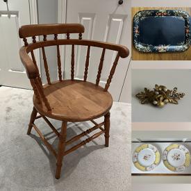 MaxSold Auction: This online auction features antique chairs, vintage block stamps, antique decorative plates, teacup/saucer set, antique transferware, art glass, insulators, soapstone carvings, wood carvings, vintage jewelry, junior golf clubs, area rug, girls' clothing, and more!