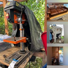 MaxSold Auction: This online auction features leather furniture, stereo components, shelving units TV, computer desk, platform bed, Sentry safe, fire pit table, patio heater, chiminea, patio furniture, BBQ grill, sandblasting cabinet, power & hand tools, hardware, air compressor, machinery parts washer, garden tools, toolboxes, Legos, fitness gear, printer, area rugs, computer & accessories, electrical supplies, air purifier, camping gear, men’s & women’s clothing & shoes, craft supplies, ukulele, guitar, trombone, and more!
