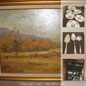 MaxSold Auction: This online auction features George Schwacha signed art, Cuisinart panini maker, Sharp carousel microwave, BBQ tools, burled chestnut dining table, Aynsley china, sterling silver flatware, Fostoria crystal, wrought iron trundle bed, vintage dresser, and much more!