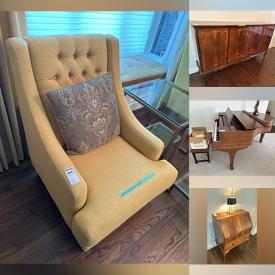 MaxSold Auction: This online auction features cabinet/secretary desk, glass/metal tables, grand piano, dining table & chairs, teacup/saucer sets, area rugs, small kitchen appliances, TVs, sectional couch, stone collectibles, craft supplies, vinyl records, ladders, air compressor, sports equipment, planters, patio furniture, lawnmowers, garden tools, pressure washer, exercise equipment, fitness gear, DVDs, men’s & women’s clothing, desk, office supplies, upright piano, printer, camping gear, chest freezer, power & hand tools, and much more!!
