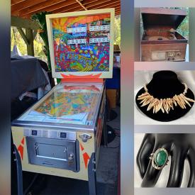 MaxSold Auction: This online auction features sterling, gemstone, & costume jewelry, unicycle, rock & roll t-shirts, hand tools, generator, power washer, pinball machine, die cast vehicles, vintage toys, and more!