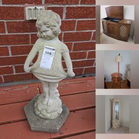 MaxSold Auction: This online auction features planter, garden art, lawnmower, garden tools, accent chairs, barrel chairs, humidor table, decorative plates, leather furniture, TV, Royal Doulton figurine, vintage rolltop desk, cedar chest, stamps, area rugs, vinyl records, Meccano, and more!
