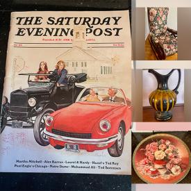 MaxSold Auction: This online auction features collector plates, antique Stanley pottery, ruby-flashed glassware, Canadian pottery, art glass, vintage porcelain figurine, decorative teapot, Sandra Kuck figurine, sofa bed, antique rocking chair, TV, DVDs, area rug, video game console & games, power tool, lawn mower, garden tools, and more!