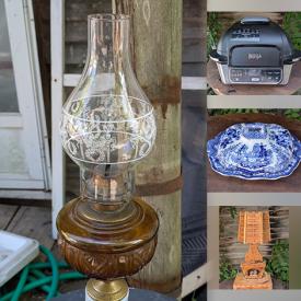 MaxSold Auction: This online auction features vintage kids toy box, marbles, wicker furniture, fishing lures, oil lamps, wicker baskets, small kitchen appliances, planters, vintage standup radio, antique window, jug, transferware, vintage sewing machine, folk art carved lamps, vintage cameras, quilt, milk glass shades, tiki torches, costume jewelry, and more!