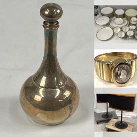 MaxSold Auction: This online auction features gold, silver & costume jewelry, loose gemstones, bronze sculptures, art glass, chalkware sculpture, Limoges, wood carvings, vintage Japanese puppet, mantle clock, Fenton glass, watch, trinket box, commemorative coins, and more!