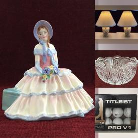 MaxSold Auction: This online auction features table lamps, decanter, Royal Doulton figurines, humidifier, plant pots, small kitchen appliances, toys, RC Gorman art tile, art pottery, fitness gear, vintage brass tinket dishes, office supplies, watches, paint supplies, metal wall art, pet products, drawer pulls, slip covers, solar water fountain, and more!