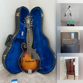 MaxSold Auction: This online auction features mandolins, TV, exercise equipment, fitness gear, telescope, upright piano, vintage Pyrex, small kitchen appliances, puzzles, games, patio furniture, planters, costume jewelry, jewelry armoire, garden tools, pressure washer, desk, guitar amps, cameras & lenses, vibraphone, heavy-duty shelving units, yarn, sewing & craft supplies, fabric, sewing machine, power & hand tools, hardware, metal detector, porcelain doll collection, office supplies, office chairs, printer, jewelry-making supplies, mini fridge, bar stools, and more!
