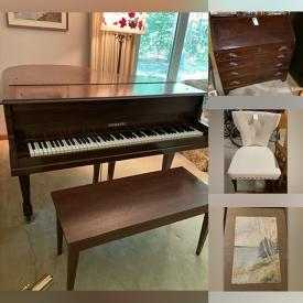 MaxSold Auction: This online auction features baby grand piano, secretary desk, garden tools, vintage tin collection, school desks & chairs, wicker chair, games, small kitchen appliances, vintage bottles, teacup/saucer sets, Myott stoneware, stamps, vinyl records, bikes, Barbies & accessories, insulators, vintage collectible dolls, and more!n