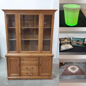 MaxSold Auction: This online auction features craft & sewing supplies, craft stamps, quilt, CDs, uranium glass, small kitchen appliances, McDonald’s Happy Meal toys, children’s books, power & hand tools, desk lamps, vinyl records, oil lamp, vintage vanity set, art glass, art pottery, curio cabinet, desk & chair, doll house, area rugs, amp, party supplies, antique books, milk glass, office supplies, perfume bottles, games, and more!