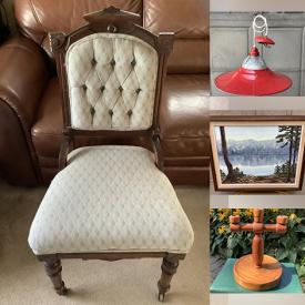 MaxSold Auction: This online auction features vintage chandelier, antique desk, Ken Danby print, vintage books, vinyl records, decanter, planters, collector plate, art glass, art pottery, antique windows, Art Deco planters, decorative plates, wood carving, cast iron sink, leather mask, and more!